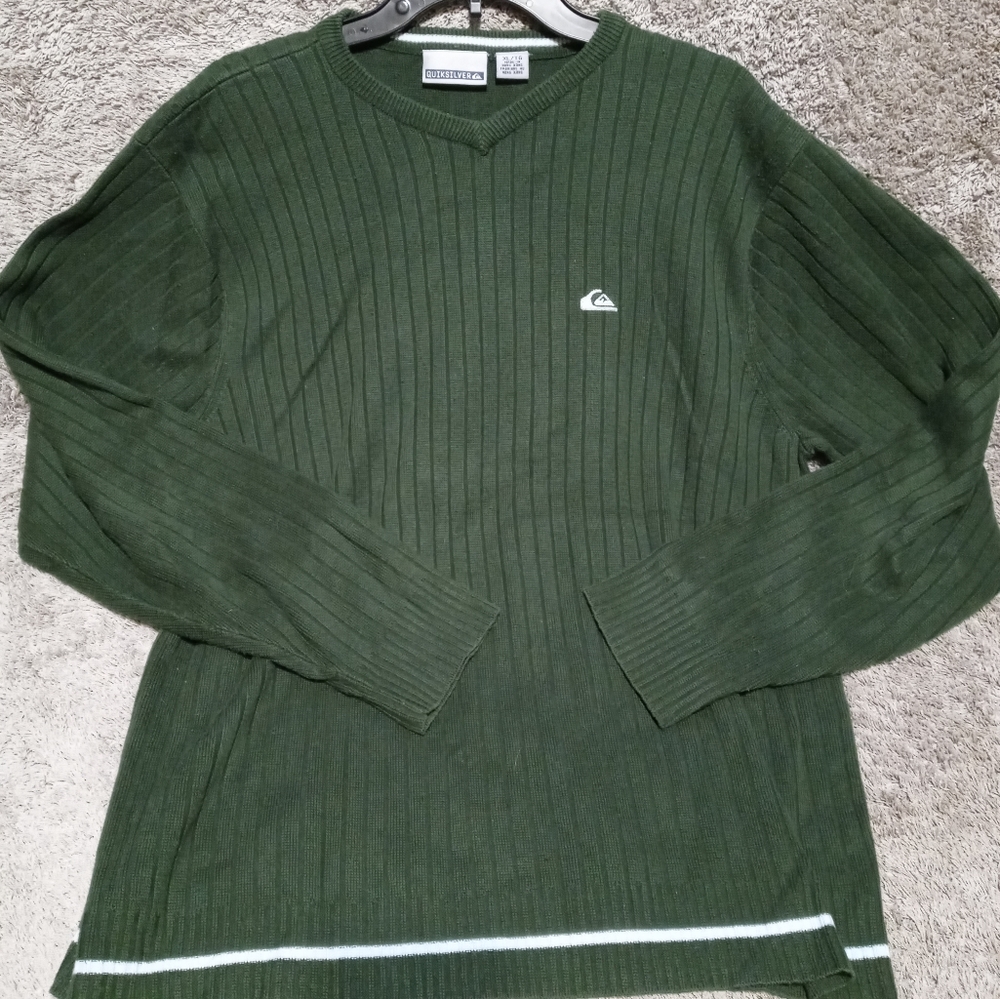 VTG Quicksilver Mens Black Knit Size XL Long Sleeve Sweater Green. Pure 🔥 🔥